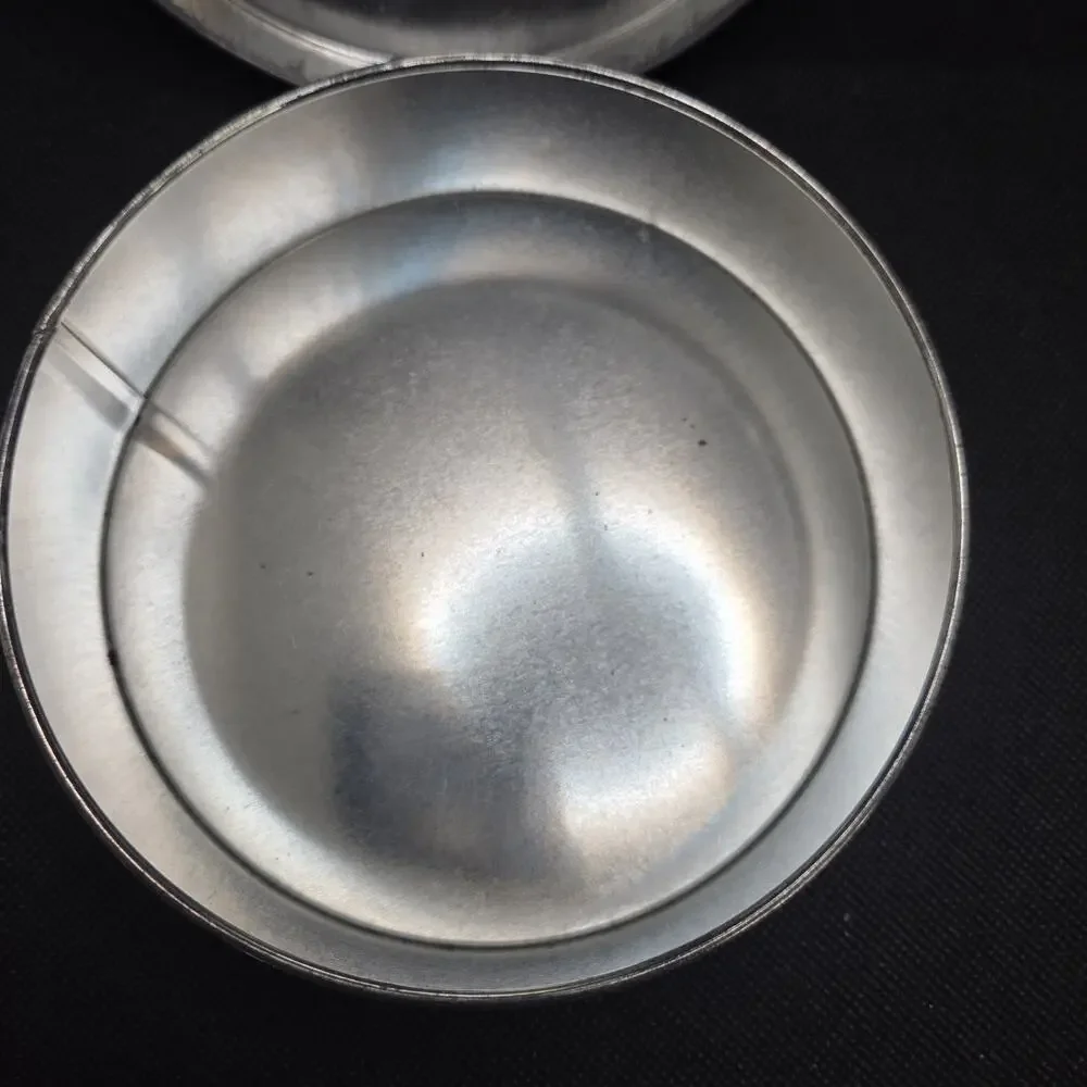 Vintage METZKE Round Silver Metal Tin With Pewter Santa Lid 5